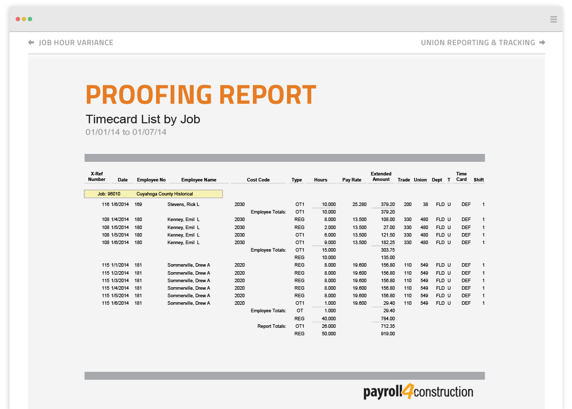 Construction Proofing Reports